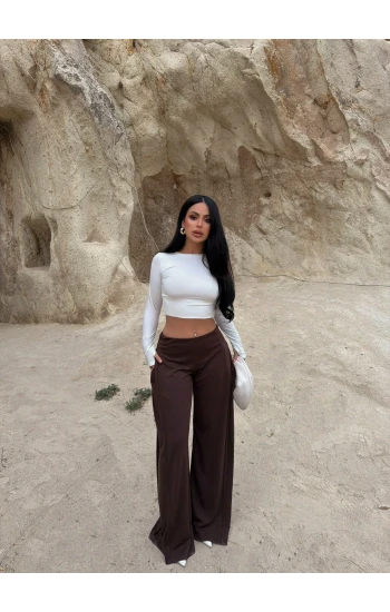 Kahve Dökümlü Palazzo Pantolon
