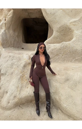 Kahve Halka Fermuarlı Kaşkorse Tulum