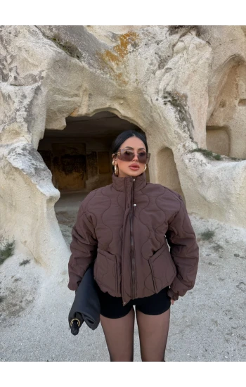 Kahve Kapitone Şişme Mont