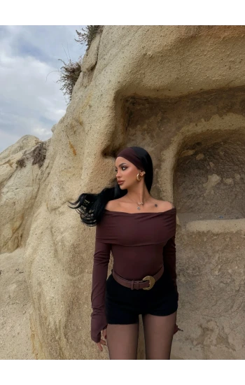 Kahve Katlamalı Madonna Bodysuit