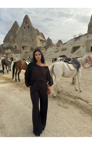 Kahve Kayık Yaka Modal İkili Takım