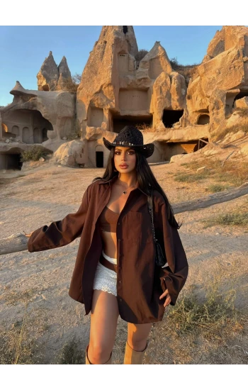 Kahve Kolları Volanlı Bf Gömlek