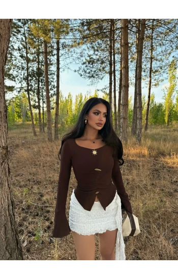 Kahve Kolları Volanlı Sun Crop