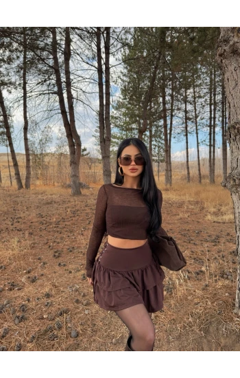 Kahve Kuşgözü Mini Etek