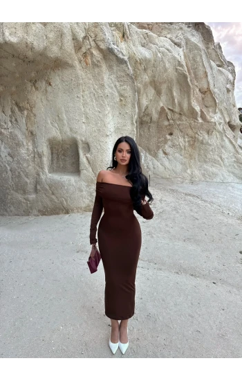 Kahve Madonna Polyamid Elbise
