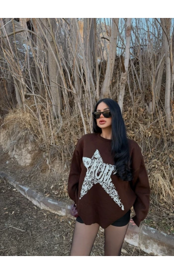 Kahve Mind Sırt Baskı Kazak