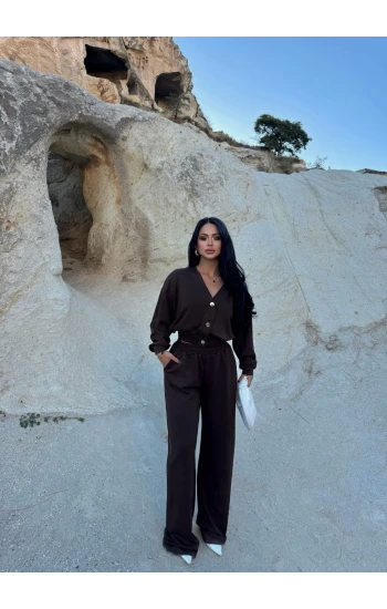 Kahve Modal Düğmeli İkili Takım