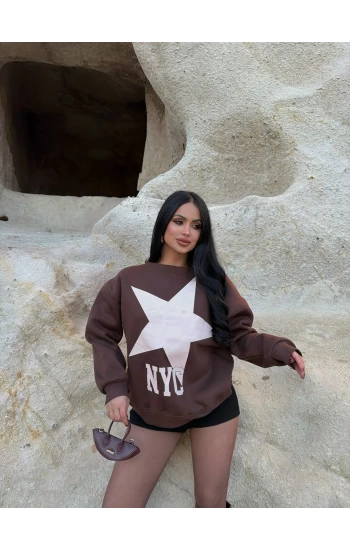 Kahve NYC Kayık Yaka Sweat