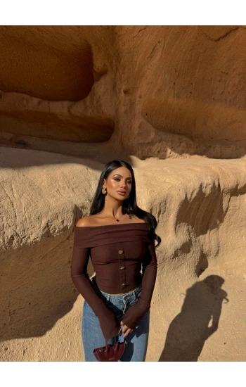 Kahve Önü Düğmeli Ottoman Bluz