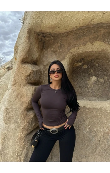 Kahve Parmak Geçmeli Basic Crop