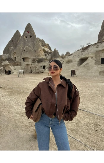 Kahve Süet Oversize Mont