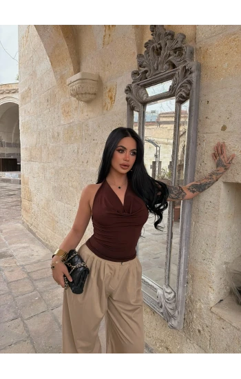 Kahve Summer Degaje Bluz