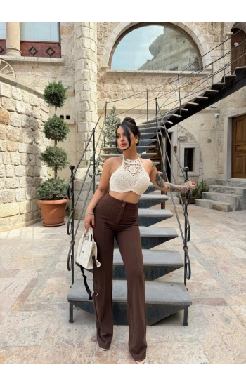 Kahve Yüksek Bel Atlas Pantolon