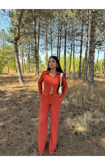 Kiremit Düğmeli Polo İkili Takım