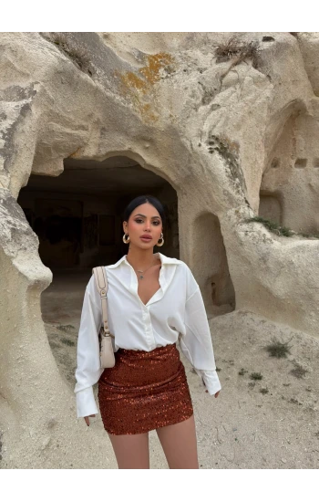 Kırmızı Payetli Gömlek Elbise