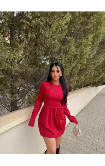 Kırmızı Sandy Çan Etek Elbise