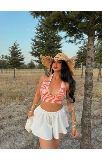 Kırmızı Sırt Dekolte Triko Büstiyer