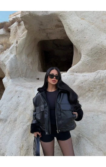 Kürklü Körüklü Cep Deri Mont