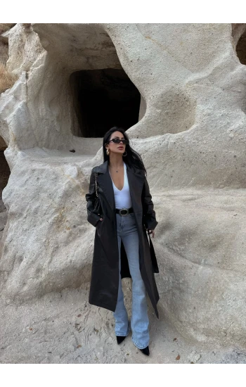 Kuşaklı Deri Pardesü