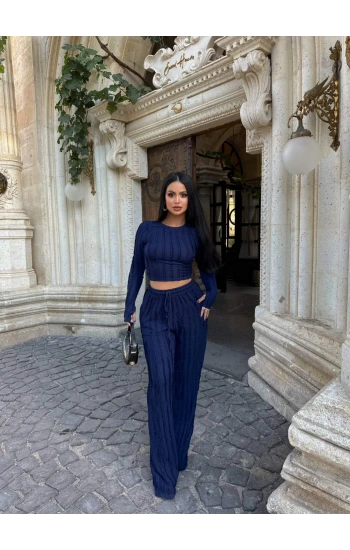 Lacivert Fitilli Ters Dikiş İkili Takım