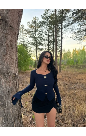 Lacivert Kolları Volanlı Sun Crop