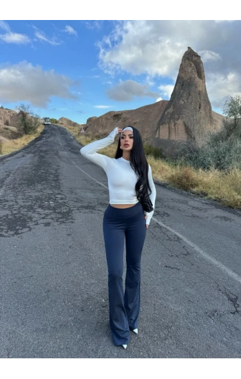 Lacivert Yüksek Bel İspanyol Tayt