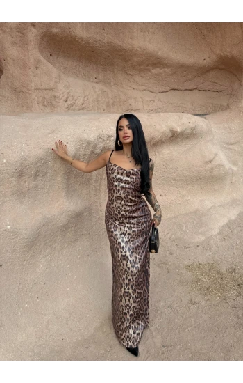 Leopar Desen Payetli Elbise