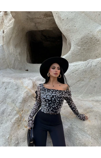 Leopar Desen Tül Crop