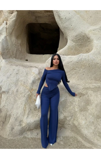 Mavi Kayık Yaka Buzzy Takım