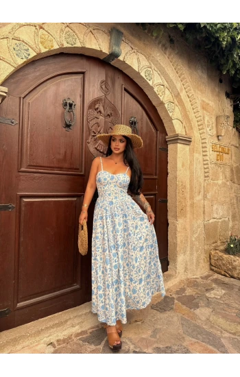 Mavi Mosscep Gloplu Elbise