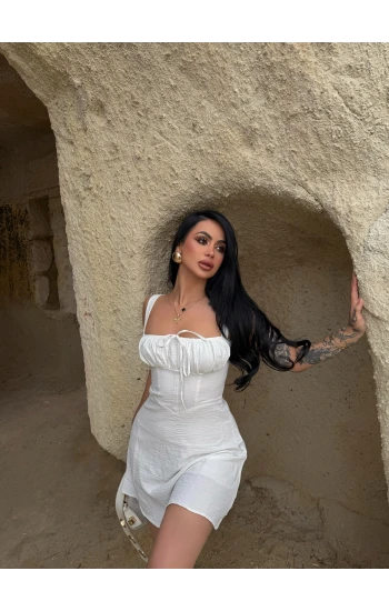 Mini Drapeli Keten Elbise