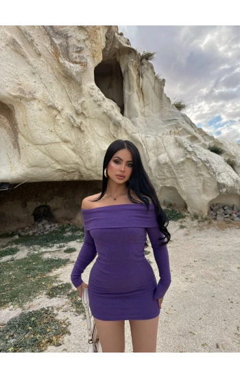 Mor Katlamalı Kaşkorse Madonna Elbise