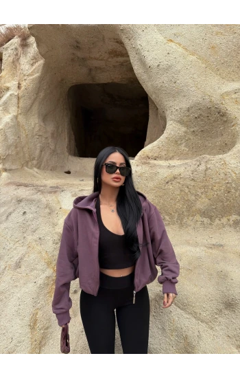 Mürdüm Sırt Baskı Balon Kollu Sweat