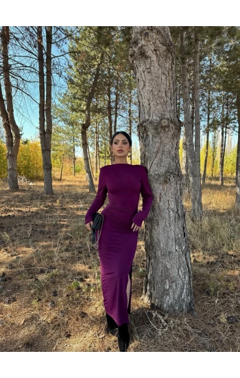 Mürdüm Sırt Degaje Sandy Elbise