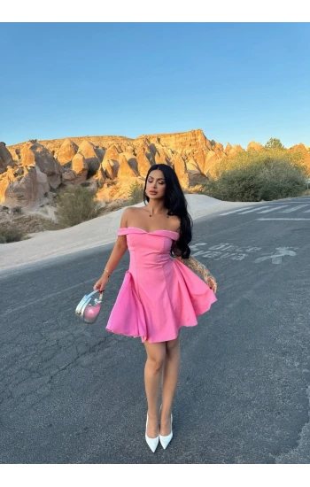 Pembe Off Shoulder Mini Elbise