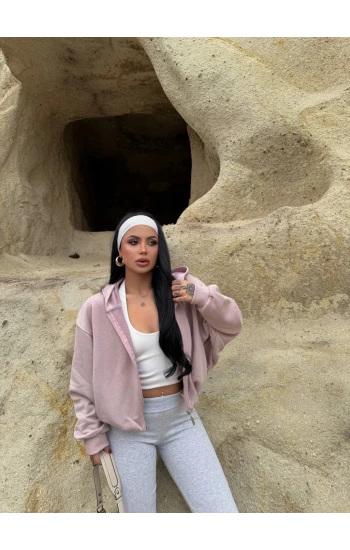 Pembe Sırt Baskı Balon Kollu Sweat