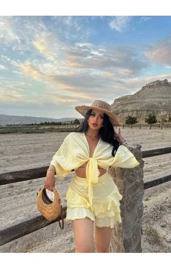 Sarı Çilek Kimono İkili Takım