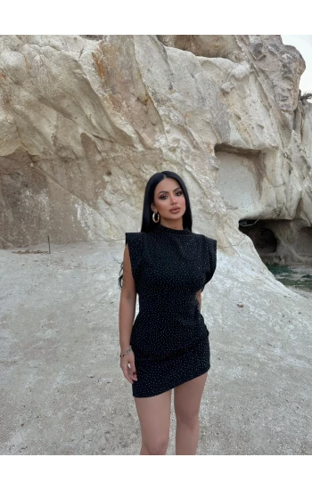 Taşlı Dik Yaka Elbise