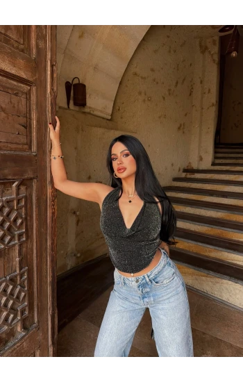 Sırt Açık Simli Crop