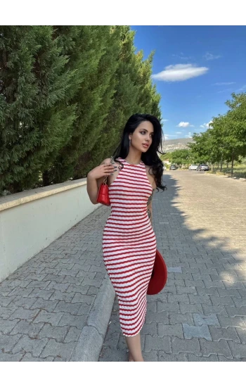 Sırt Çapraz Çizgili Elbise