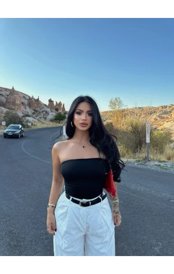 Siyah Basic Straplez Crop