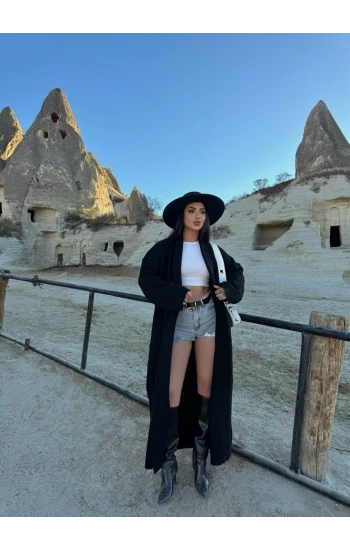 Siyah Basic Uzun Triko Hırka