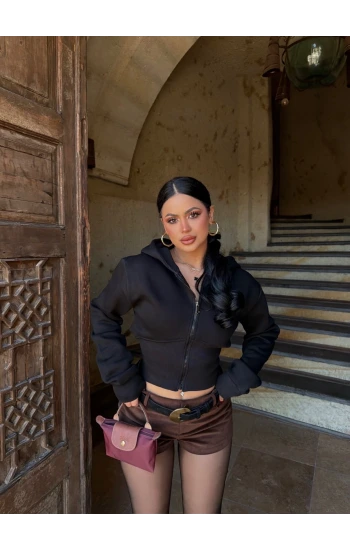 Siyah Bel Korseli Şardonlu Sweat