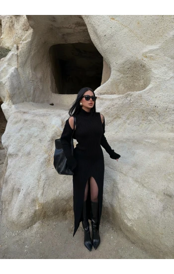 Siyah Bolero Hırkalı Triko Elbise