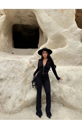 Siyah Çift Fermuarlı İspanyol İkili Takım