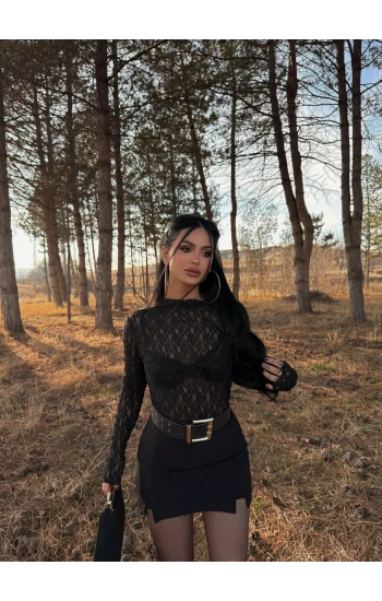 Siyah Çift Yırtmaçlı Şort Etek