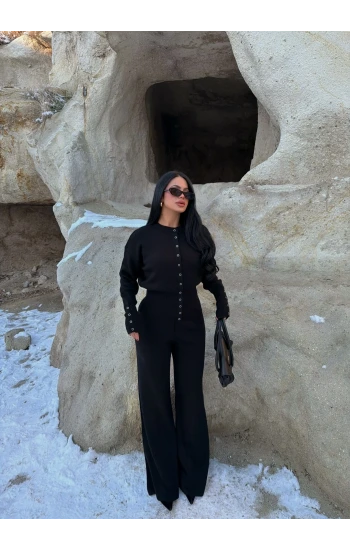 Siyah Çıtçıtlı Triko İkili Takım