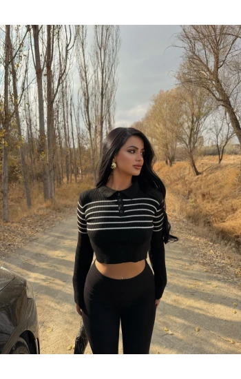 Siyah Çizgili Polo Triko