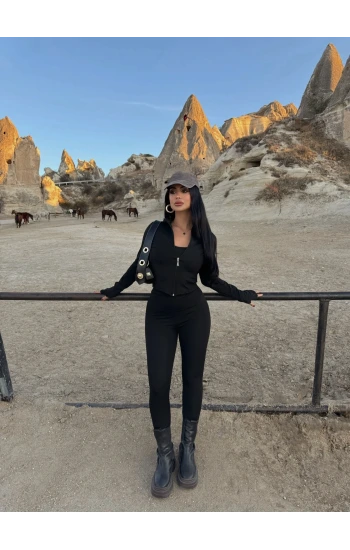 Siyah Dalgıç Fermuarlı Üçlü Takım