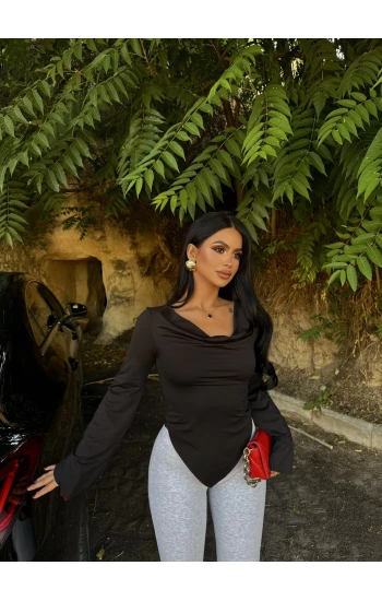 Siyah Degaje Yaka Polyamid Bluz
